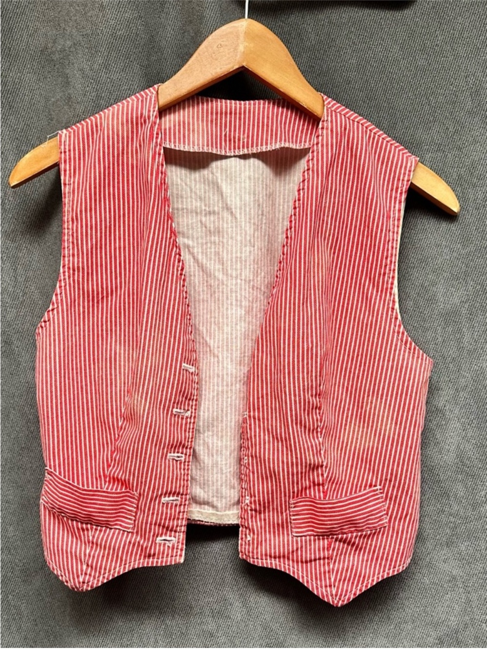 Vintage red white engineer stripe vest women’s XS